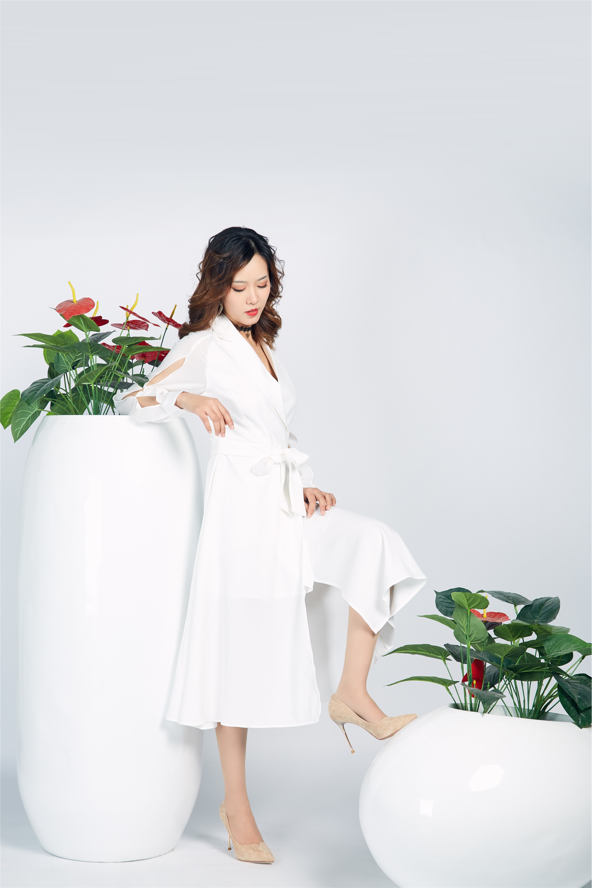 奈丝写真 NO.024 晨静-白色开衩连衣裙